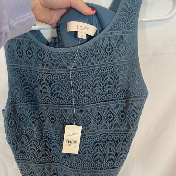 NWT Ann Taylor LOFT Blue Pleated Lace Drop Waist Dress Size 2 - Picture 3 of 8